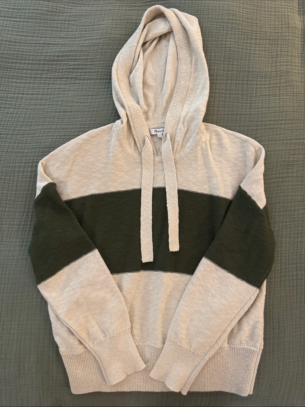 Madewell Beige and Olive Stripe Hoodie Sweater
